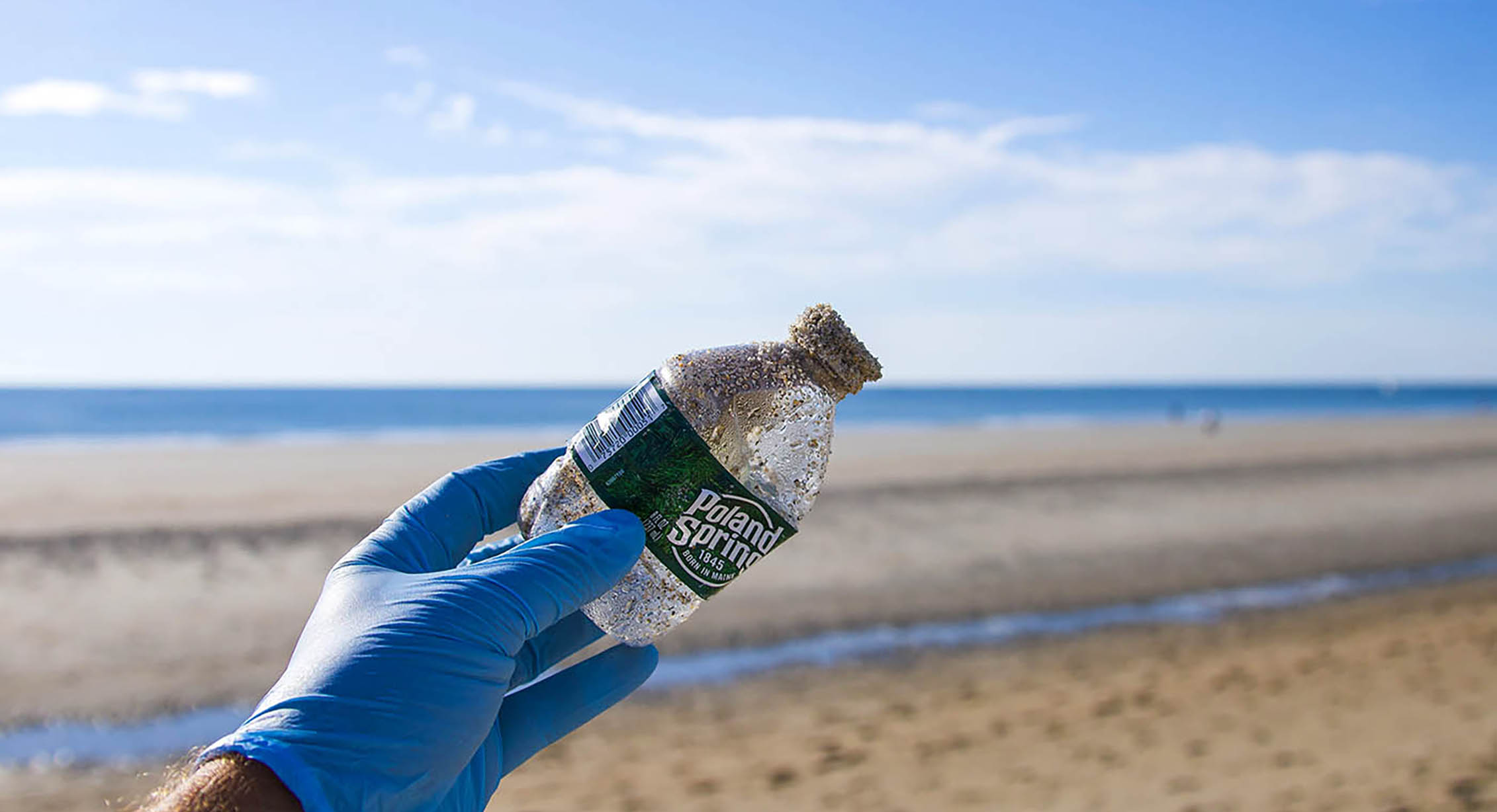 A plastic bottle picked up on a beach
