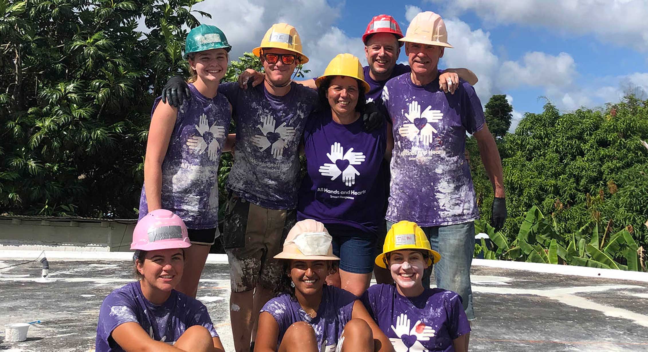 KEEN employee Andy Shearer with other volunteers in Puerto Rico